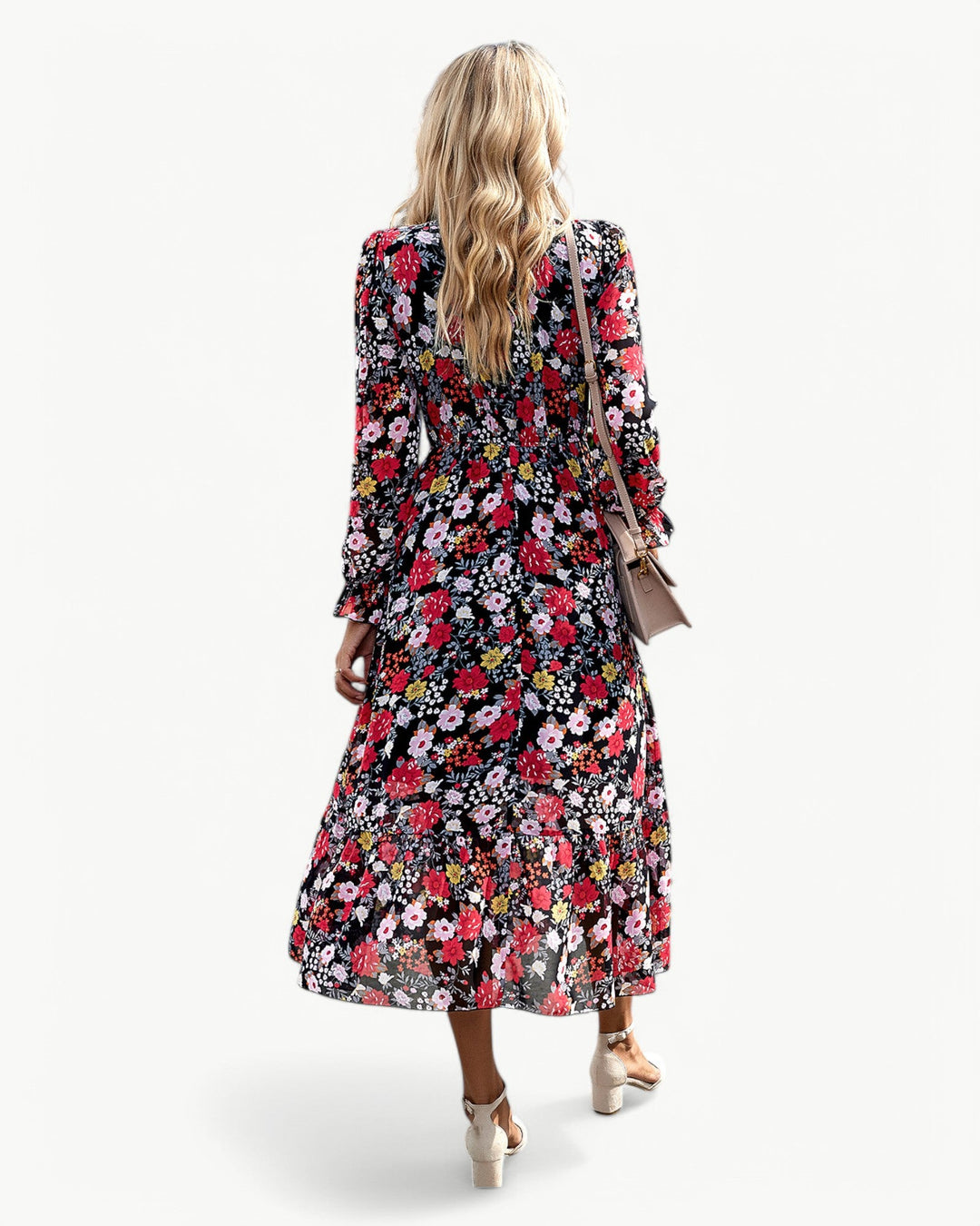 Elizza™ | Robe Midi Fleurie Romantique à Manches Longues