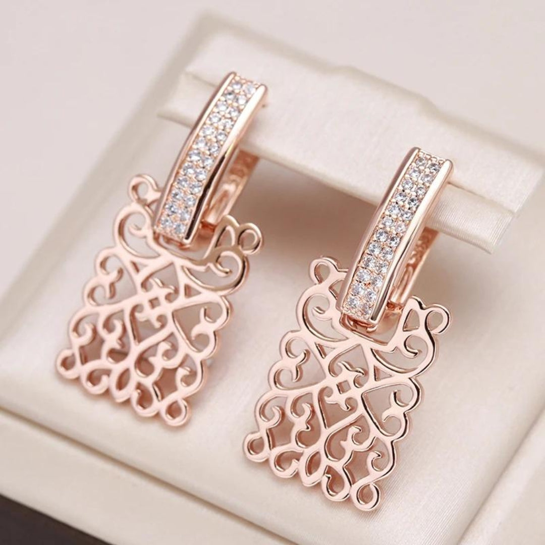 Lierre avec boucles d'oreilles en zirconium en or rose