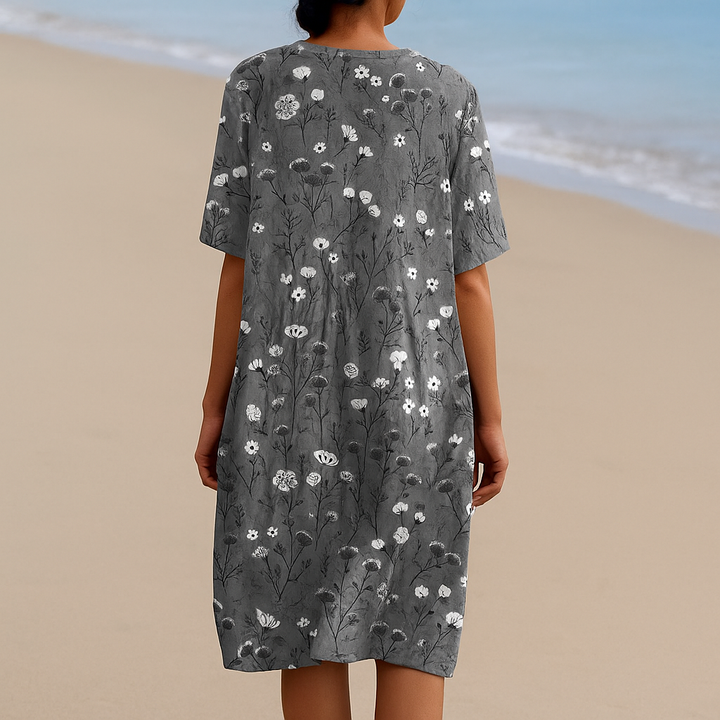 NOÉMIE | Robe grise à fleurs blanches