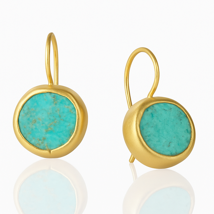Boucles d'oreilles dorées avec pierre turquoise