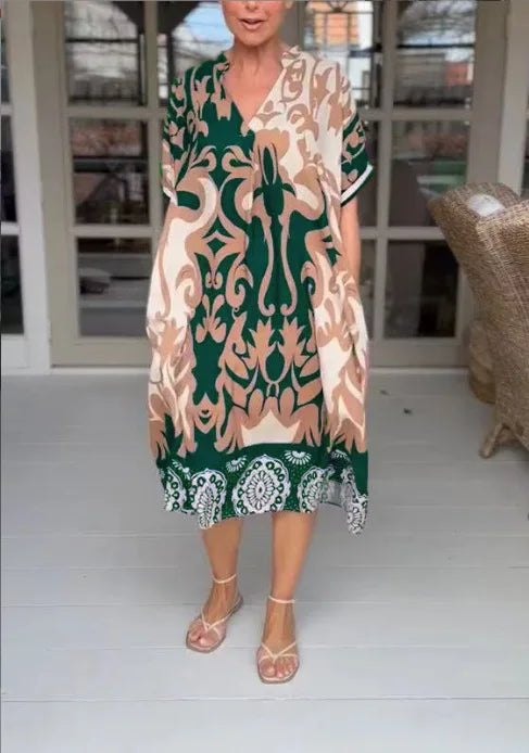 Aline™ | Robe Midi d'Été Amusante avec Décolleté en V Flatteur