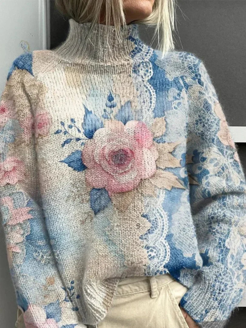 Felyx™ | Pull à col roulé tricoté en dentelle