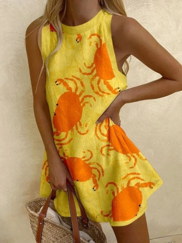 Ivana™ | Robe Mini à Motif de Crabes Joyeux
