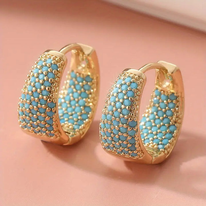 Boucles d'oreilles créoles en turquoise et ton doré