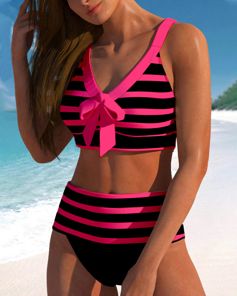 Elena™ | Maillot de Bain à Rayures Taille Haute