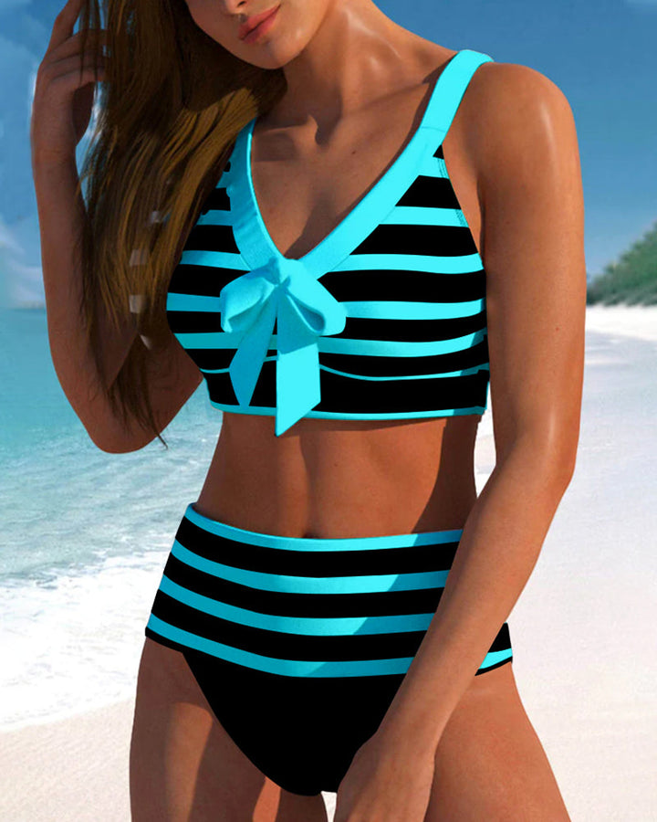 Elena™ | Maillot de Bain à Rayures Taille Haute