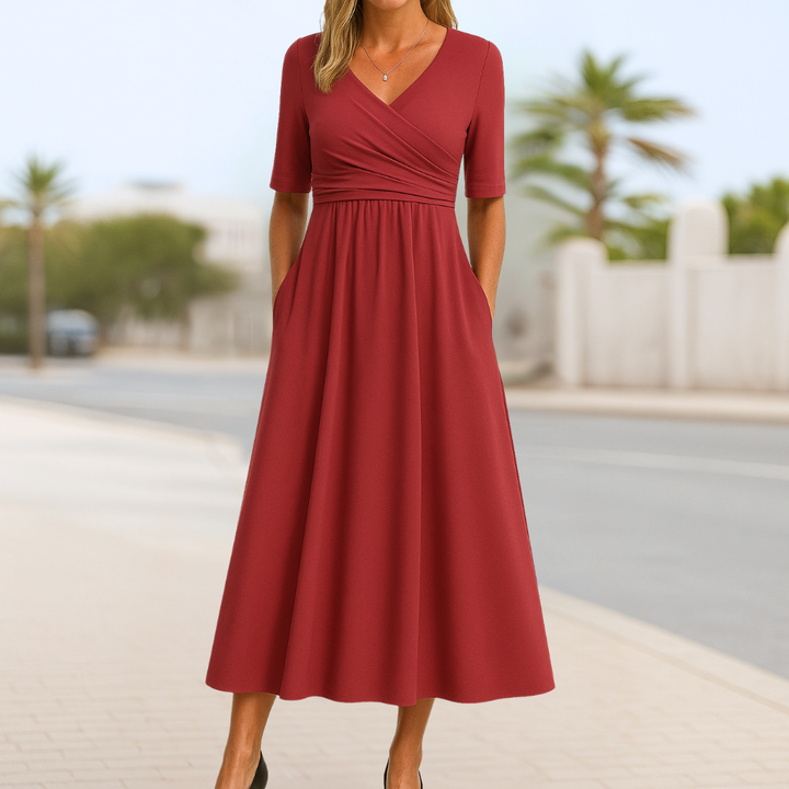 Monique™ | Robe Croisée Élégante à Manches Courtes
