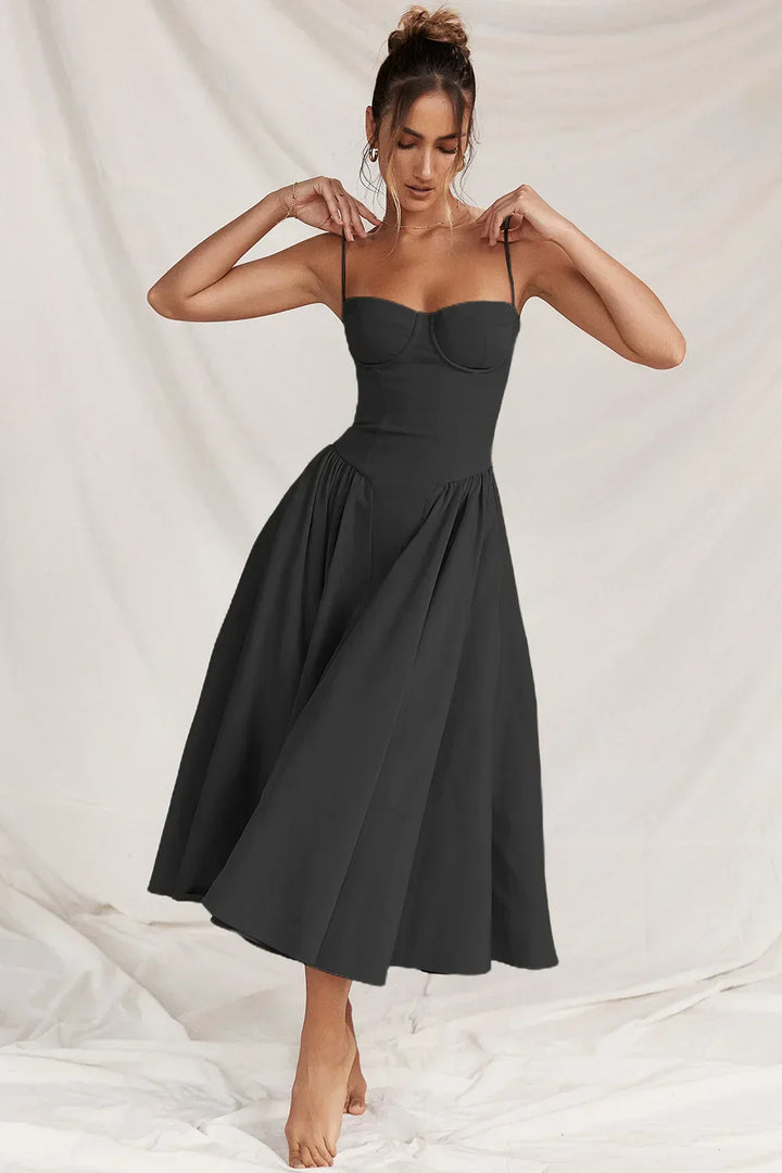 Riley™ | Robe midi sans manches avec corset