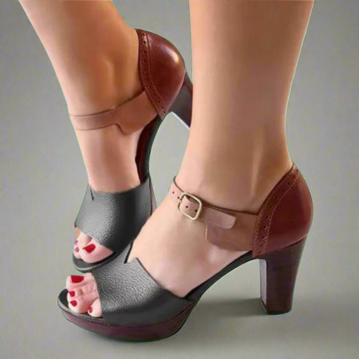 Katharina | Sandales à Talons Hauts Premium de Style Coréen avec Bloc de Couleur et Boucle