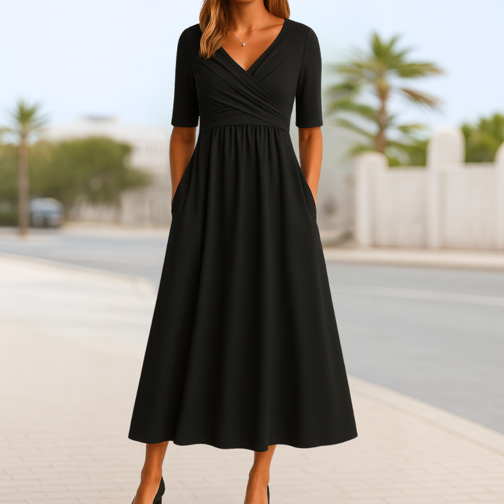 Monique™ | Robe Croisée Élégante à Manches Courtes