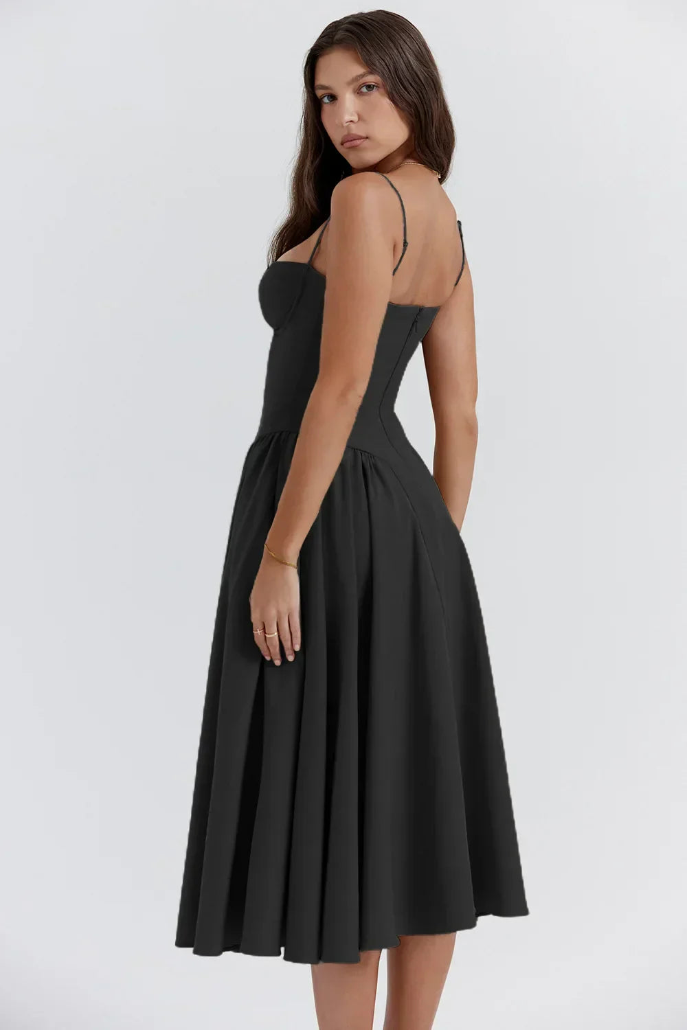 Riley™ | Robe midi sans manches avec corset