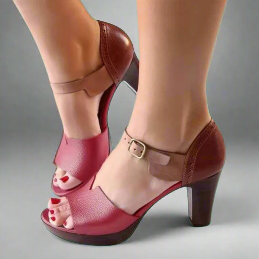 Katharina | Sandales à Talons Hauts Premium de Style Coréen avec Bloc de Couleur et Boucle