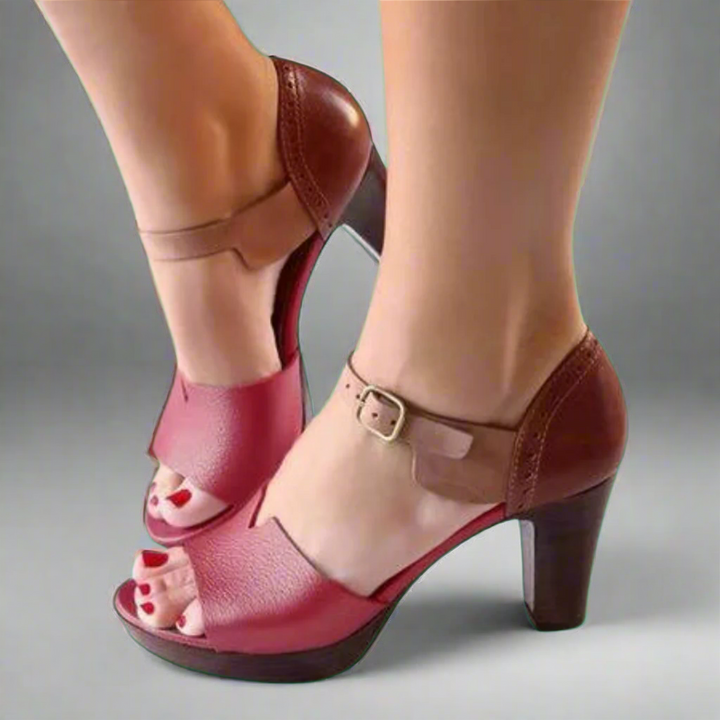 Katharina | Sandales à Talons Hauts Premium de Style Coréen avec Bloc de Couleur et Boucle