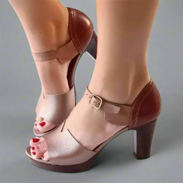 Katharina | Sandales à Talons Hauts Premium de Style Coréen avec Bloc de Couleur et Boucle