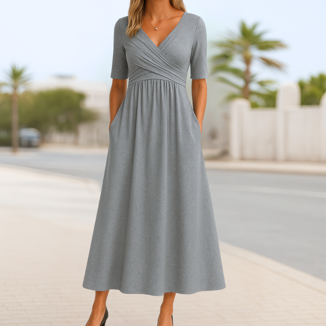 Monique™ | Robe Croisée Élégante à Manches Courtes