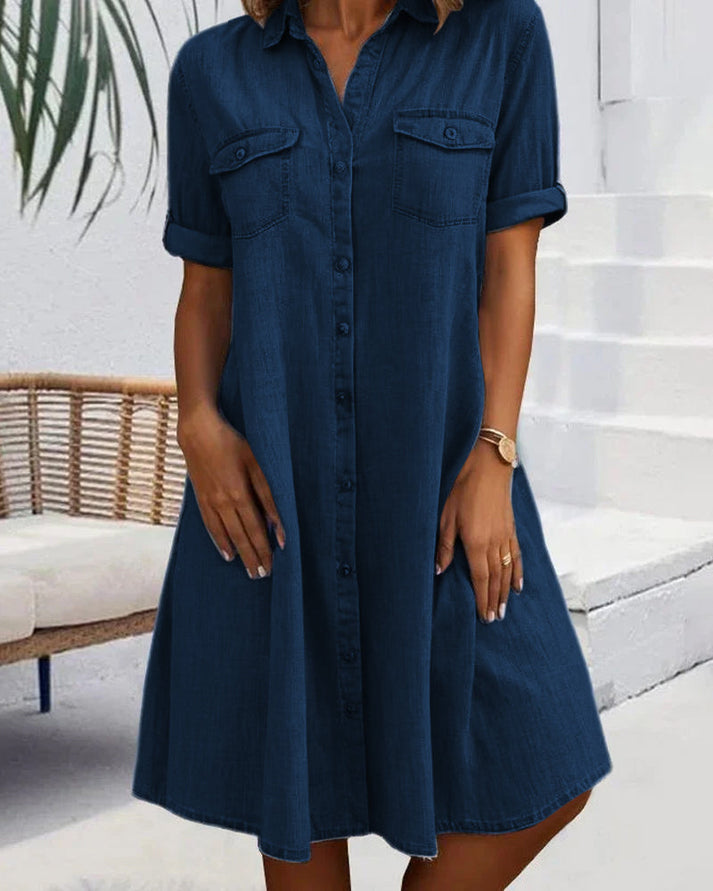 Emerie™ | Élégante Robe en Jean à Manches Courtes