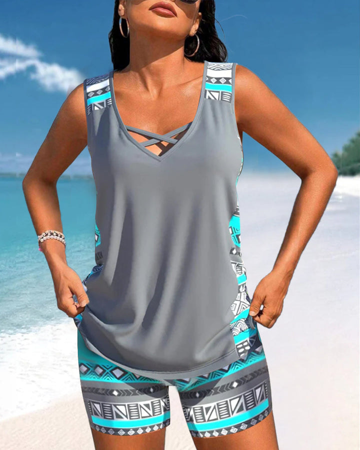 Alice™ | Tankini avec Design Géométrique et Décolleté en V