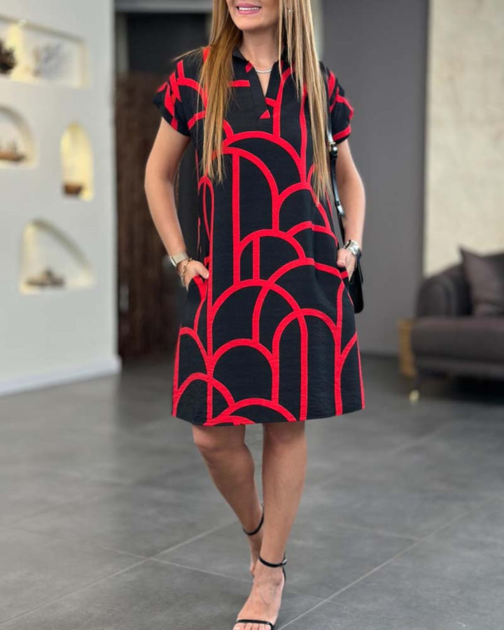 Helena™ | Robe Midi Élégante à Manches Courtes et Ligne A