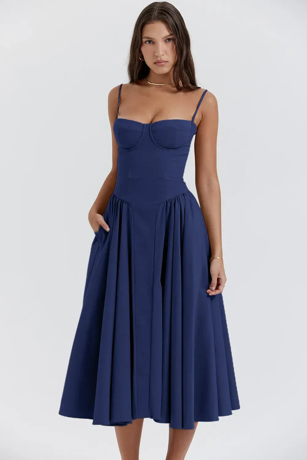 Riley™ | Robe midi sans manches avec corset