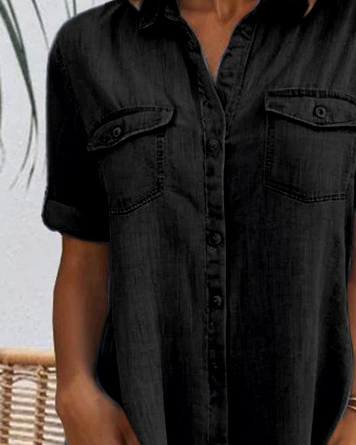 Emerie™ | Élégante Robe en Jean à Manches Courtes