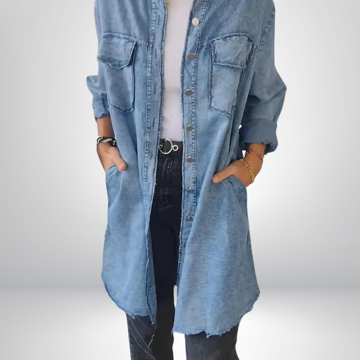 Sofia® | Veste en Denim à Manches Longues Élégante et Polyvalente avec Col