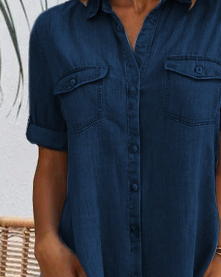 Emerie™ | Élégante Robe en Jean à Manches Courtes