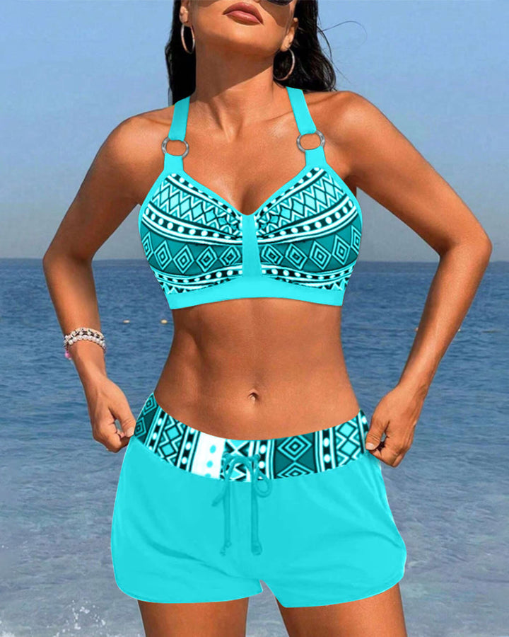 Aria™ | Maillot de Bain Taille Haute avec Motif Géométrique