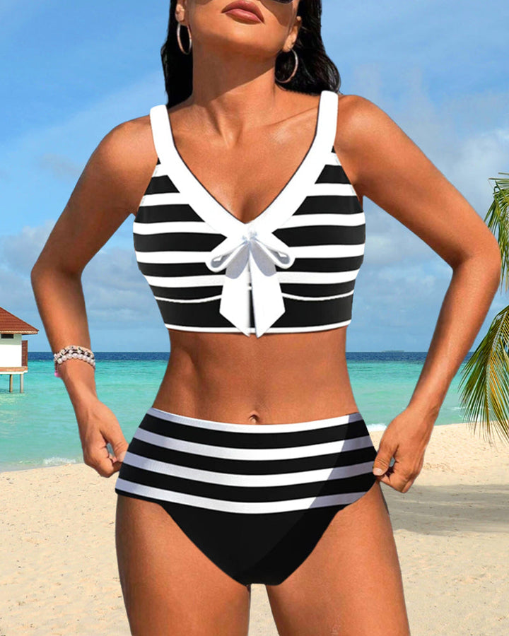 Elena™ | Maillot de Bain à Rayures Taille Haute