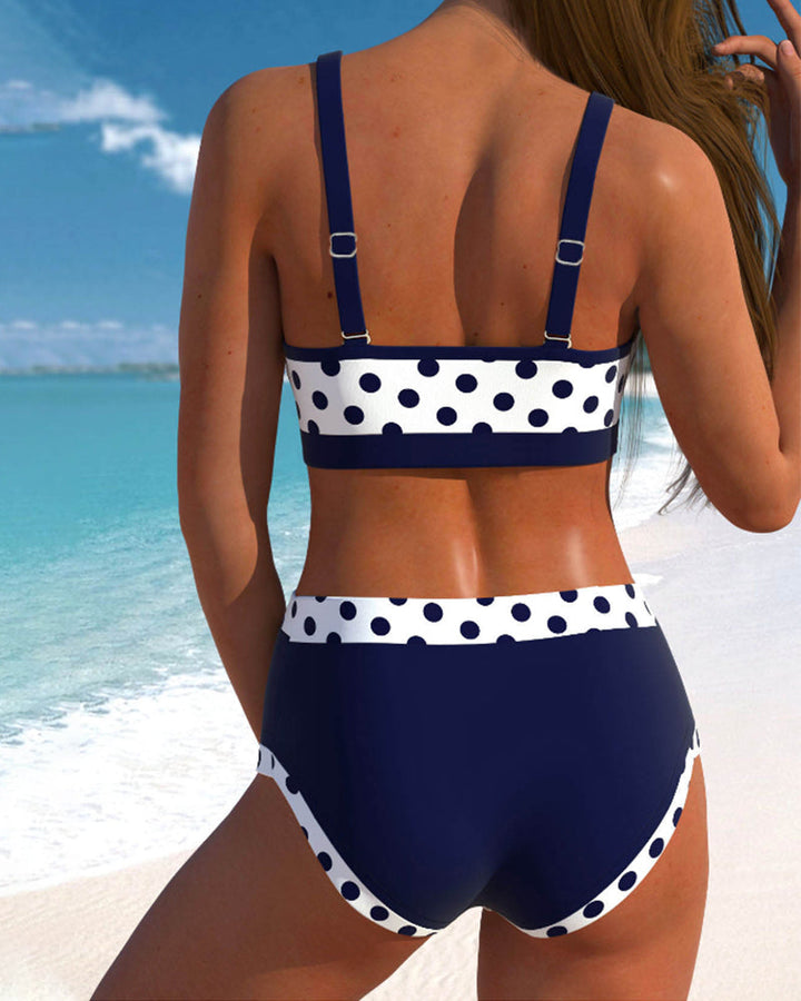 Hannah™ | Bikini taille haute avec motif patchwork et pois