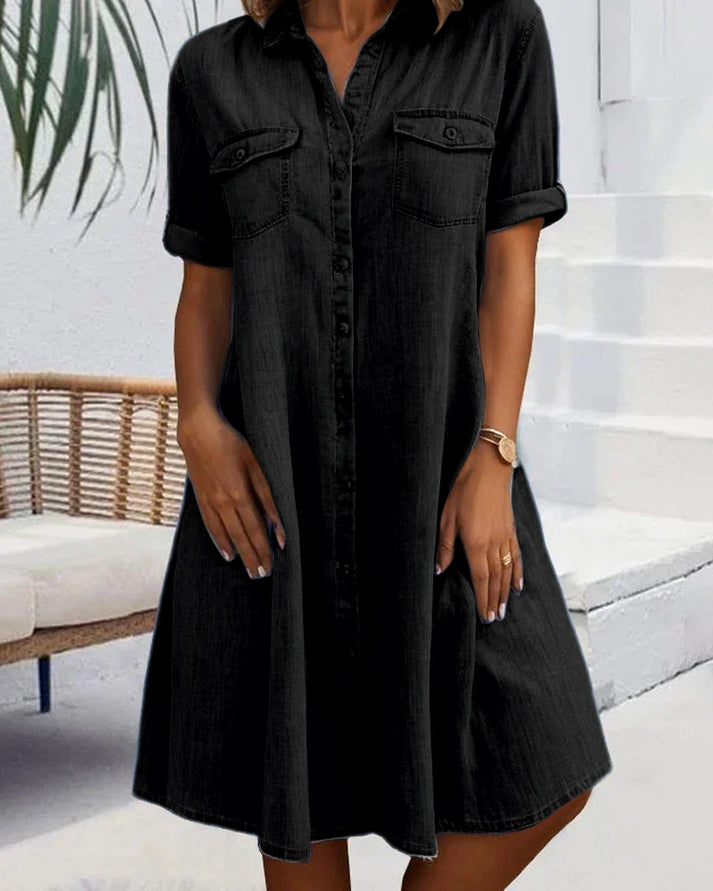 Emerie™ | Élégante Robe en Jean à Manches Courtes