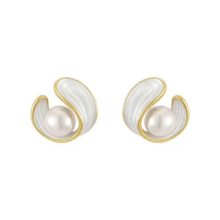 Boucles d'Oreilles en Opale Blanche avec Perles en Or