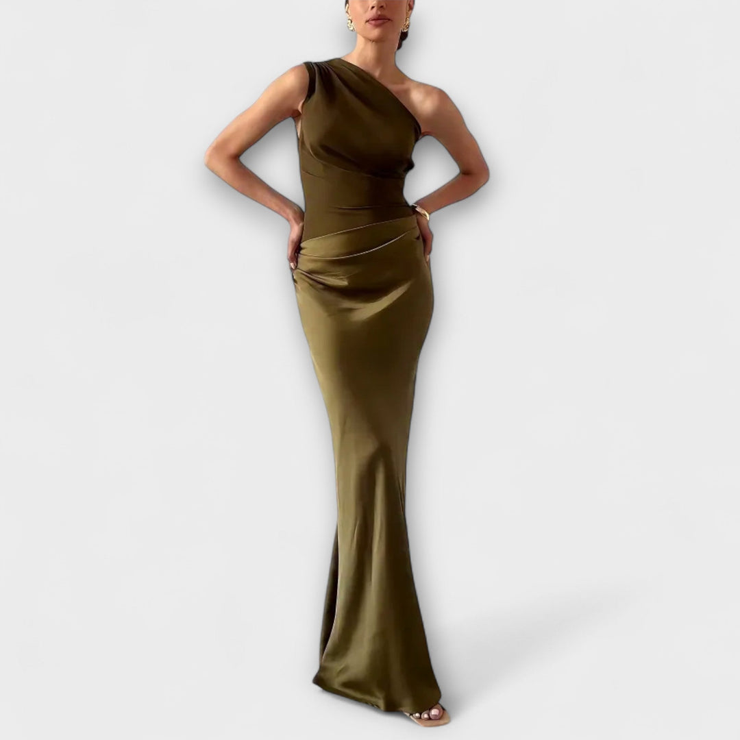 Elene™ | Robe Maxi Plissée Éléganter à Une Épaule