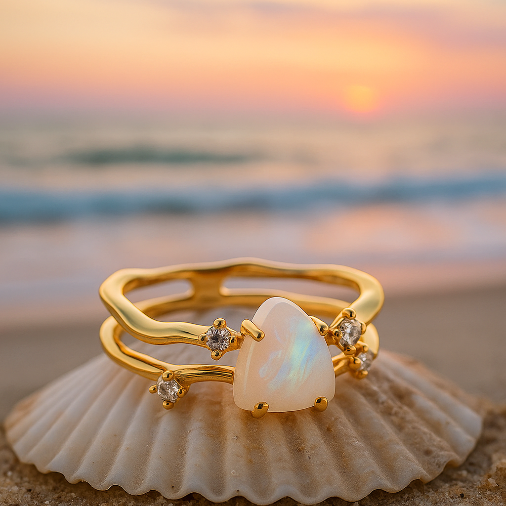 Alba di Mare | Bague dorée avec pierre de lune et argent 925