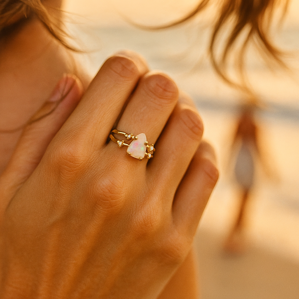 Alba di Mare | Bague dorée avec pierre de lune et argent 925