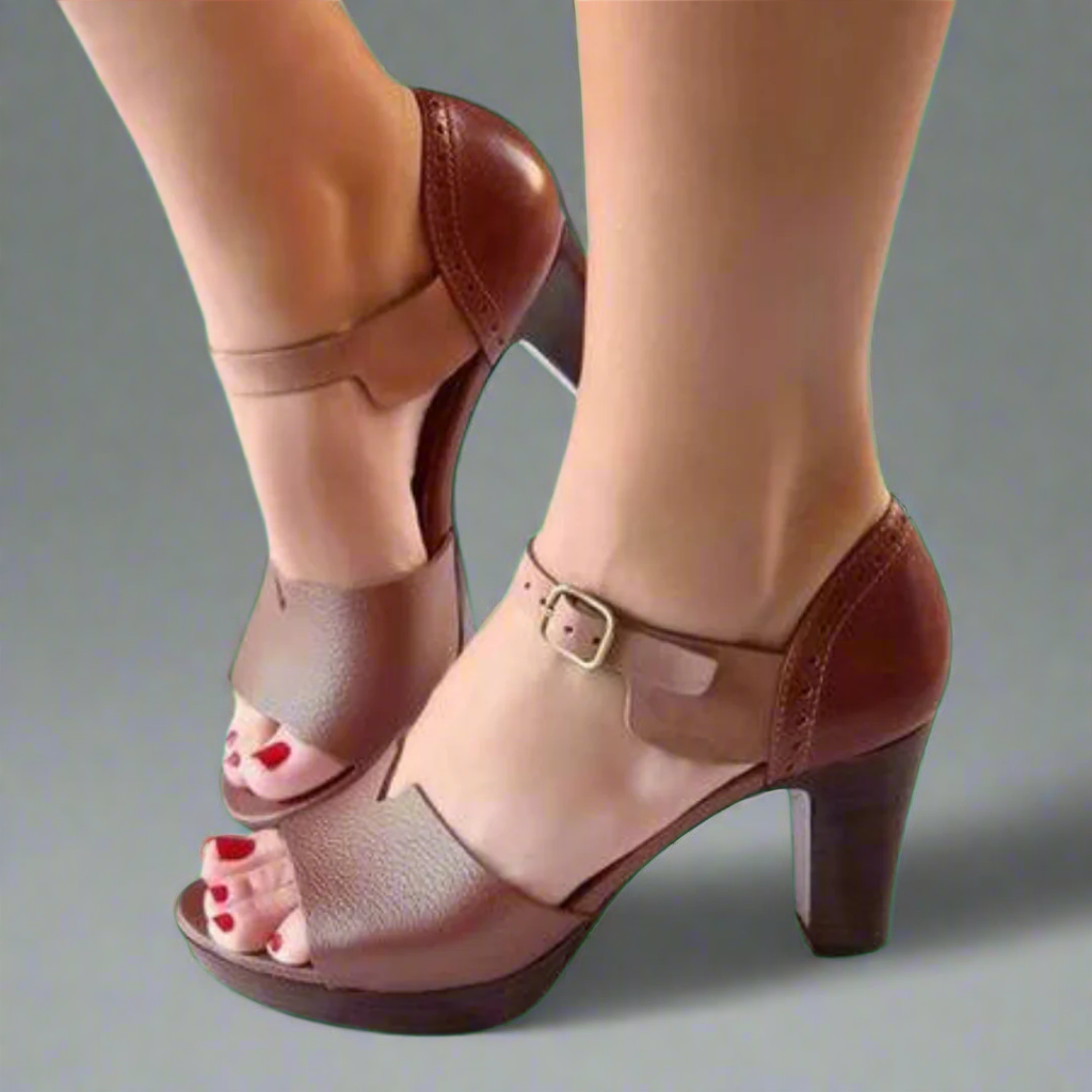 Katharina | Sandales à Talons Hauts Premium de Style Coréen avec Bloc de Couleur et Boucle