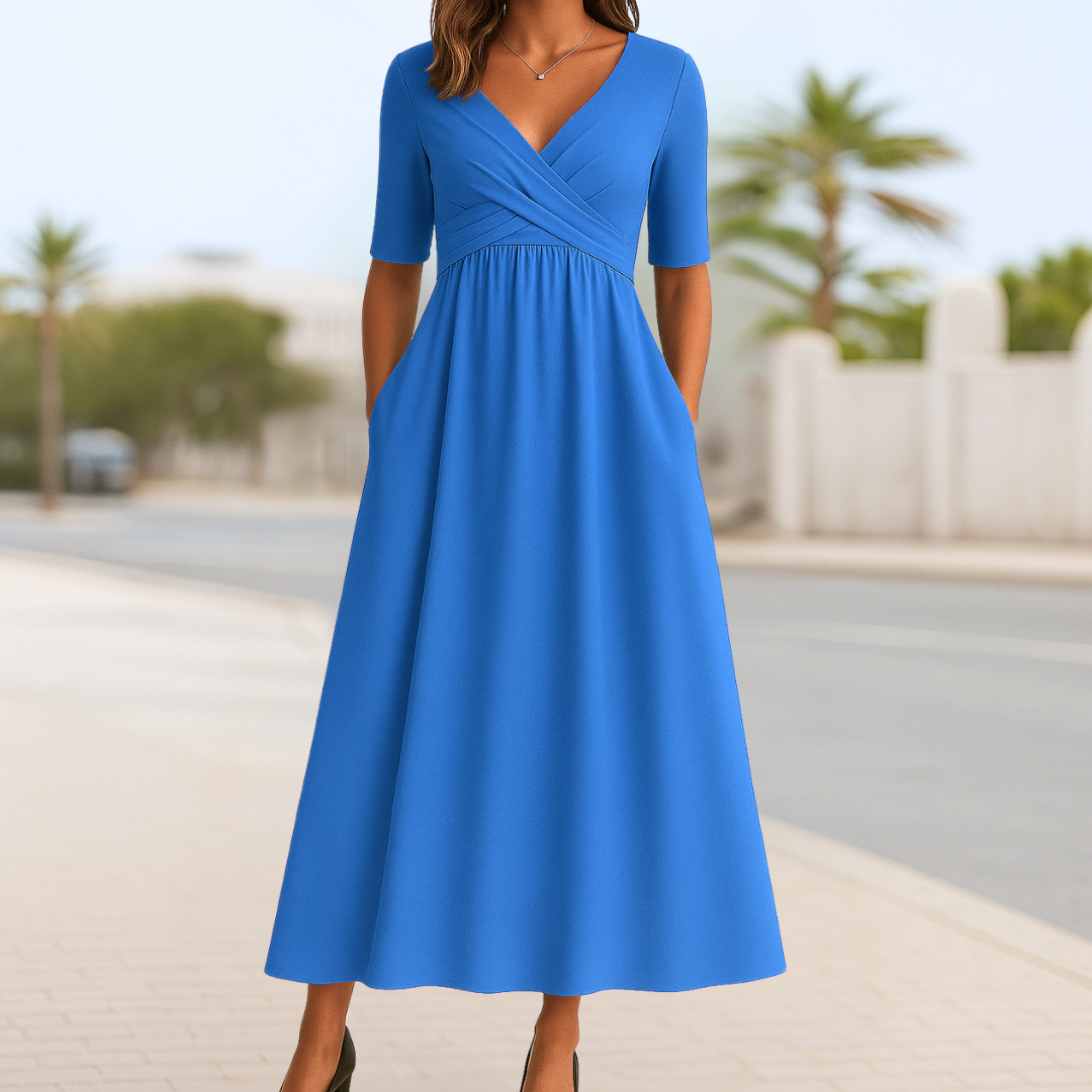 Monique™ | Robe Croisée Élégante à Manches Courtes