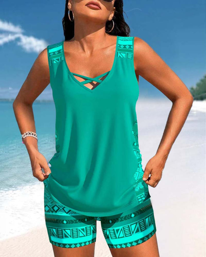 Alice™ | Tankini avec Design Géométrique et Décolleté en V