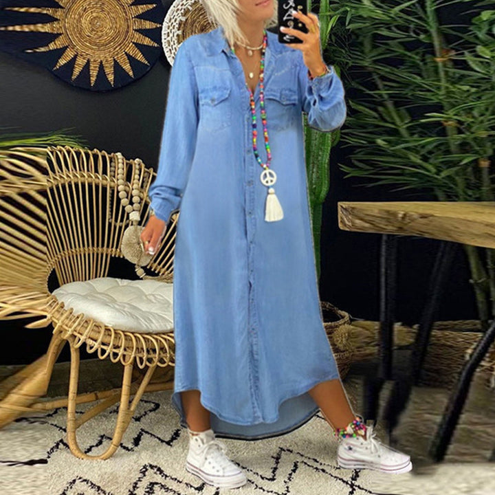 Sofia™ | Robe Maxi à Manches Longues en Denim