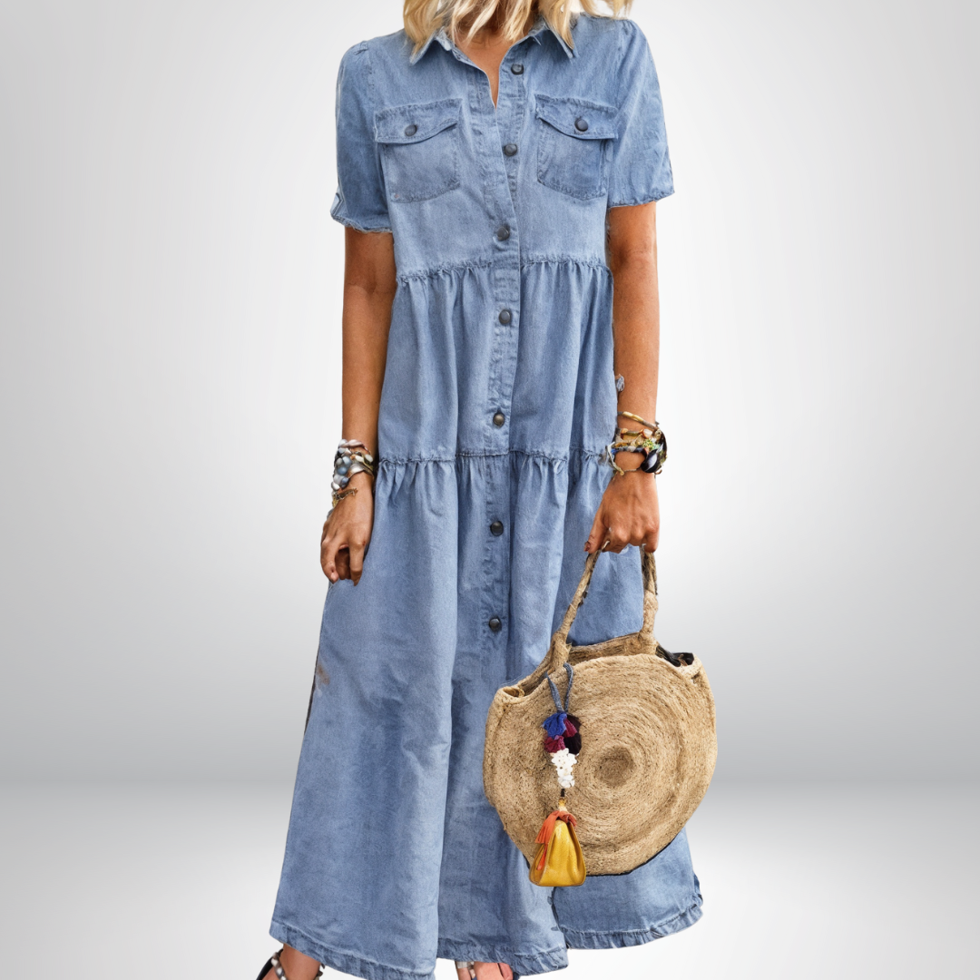Sofia® | Robe en Denim Douce avec Boutons