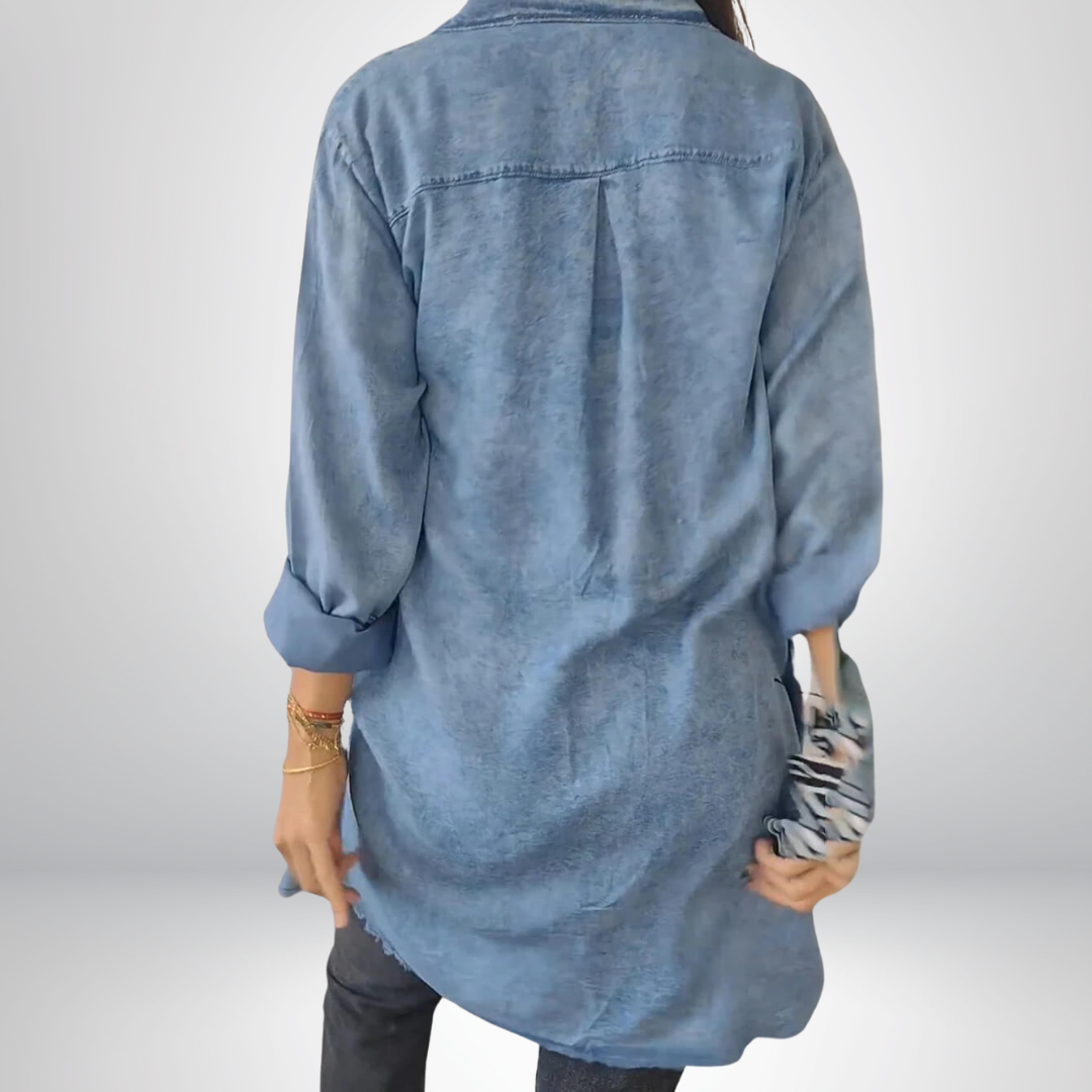 Sofia® | Veste en Denim à Manches Longues Élégante et Polyvalente avec Col