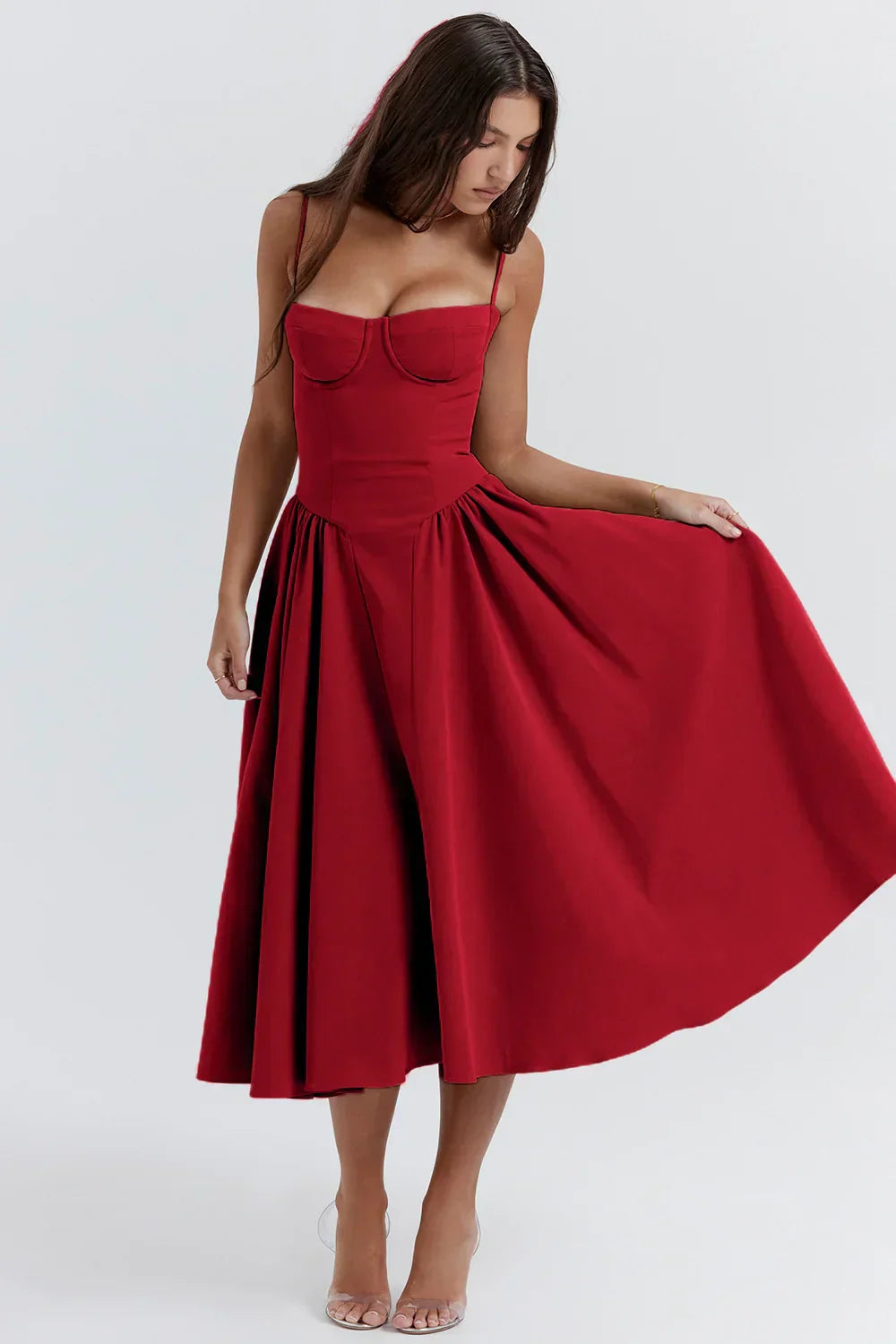 Riley™ | Robe midi sans manches avec corset