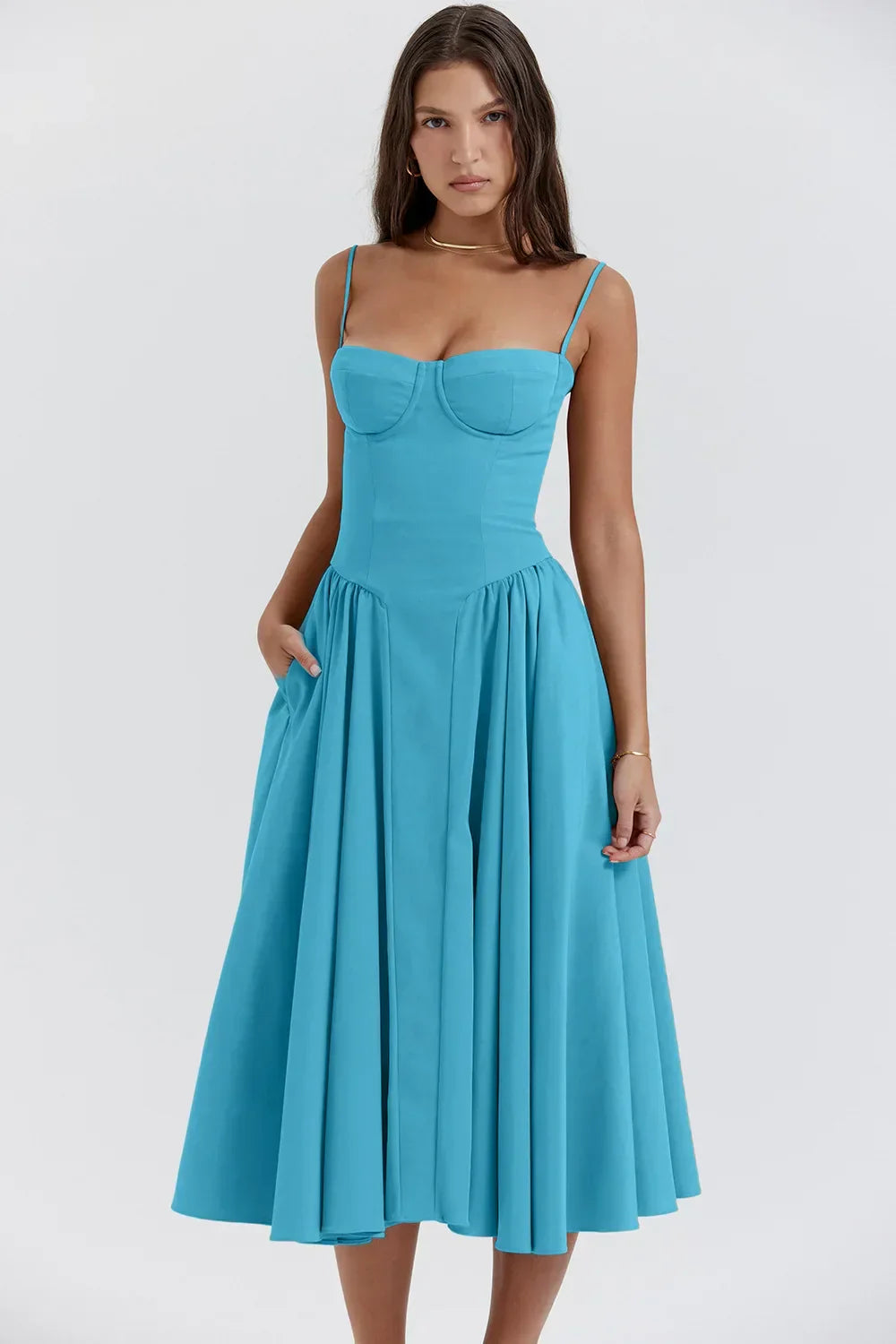 Riley™ | Robe midi sans manches avec corset