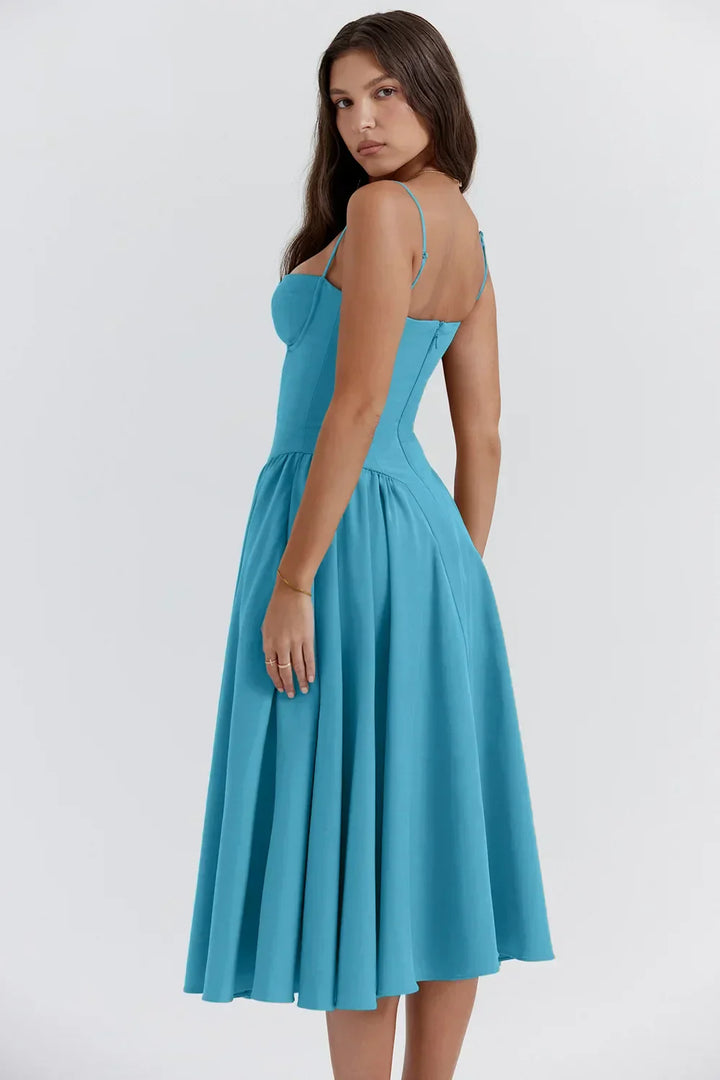 Riley™ | Robe midi sans manches avec corset