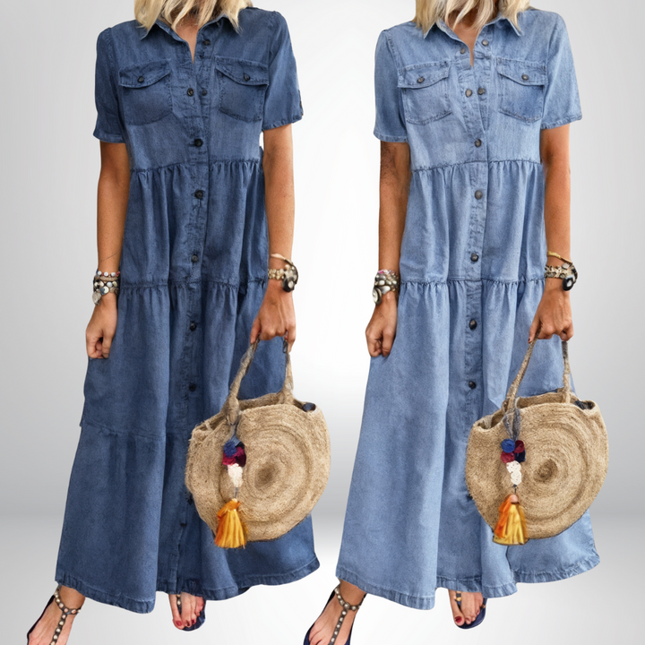 Sofia® | Robe en Denim Douce avec Boutons