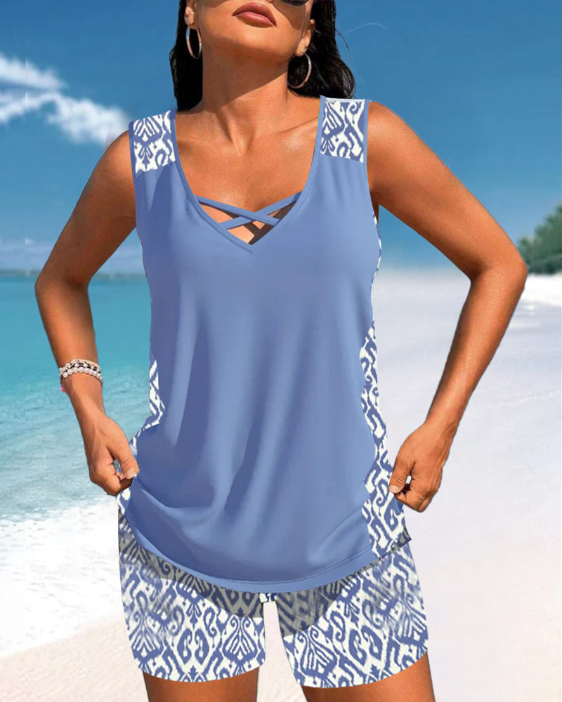 Alice™ | Tankini avec Design Géométrique et Décolleté en V