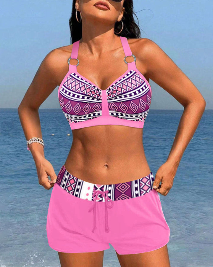 Aria™ | Maillot de Bain Taille Haute avec Motif Géométrique