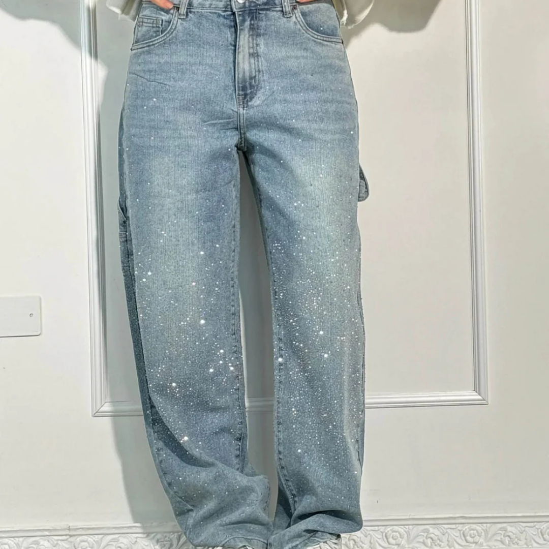 Emira™ | Jean Décontracté Éclatant avec Strass Brillants