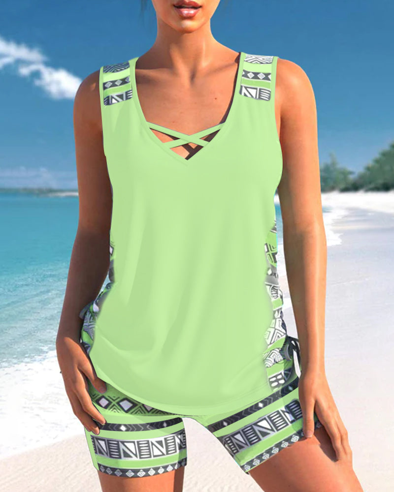 Alice™ | Tankini avec Design Géométrique et Décolleté en V