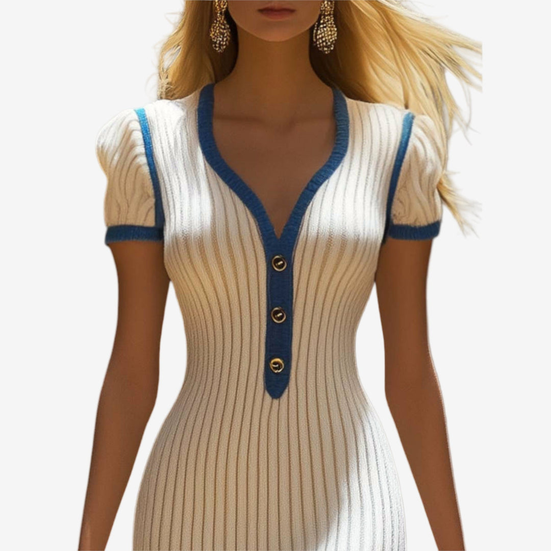 Elera™ | Robe Midi Élégante avec Détails Contrastés