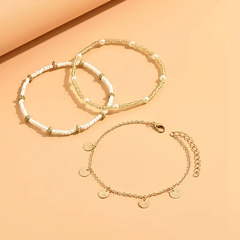 Ensemble de Bracelets de Cheville Superposés 3 Pièces